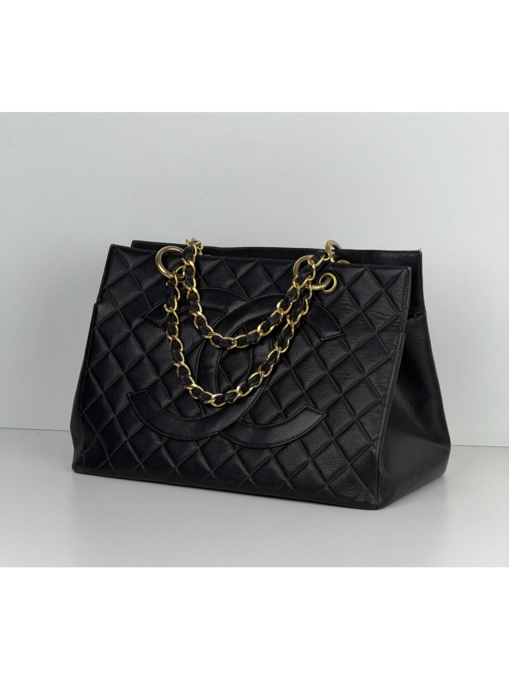 Chanel Grand Shopping Tote Bag in Quilted Black Caviar Leather 1996-1997 C6